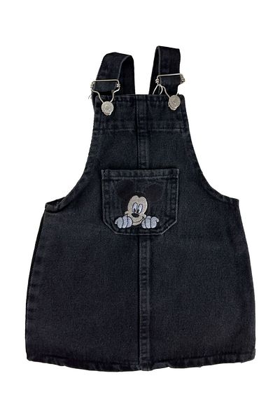 Minigimin Cicileri My Little Baby's Flowers Mcky Embroidery Girl's Jeans Gilet - Black