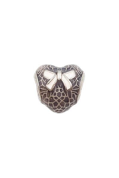 Defne Silver Pink Ribbon Heart Charm