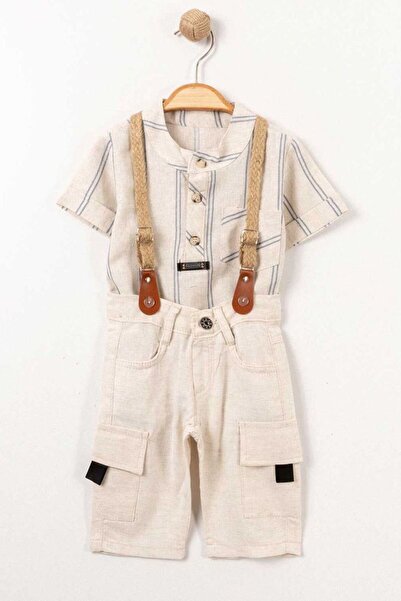 Minigimin Cicileri Dečački krem boja, set salopeta sa slamnatim remenom za mo...