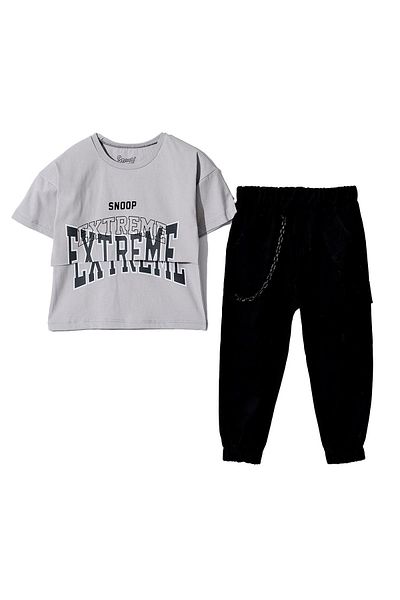 Minigimin Cicileri Boy's Set - my Little Baby's Flowers, Extreme Cargo Pocket and Chain Accessory, Gray