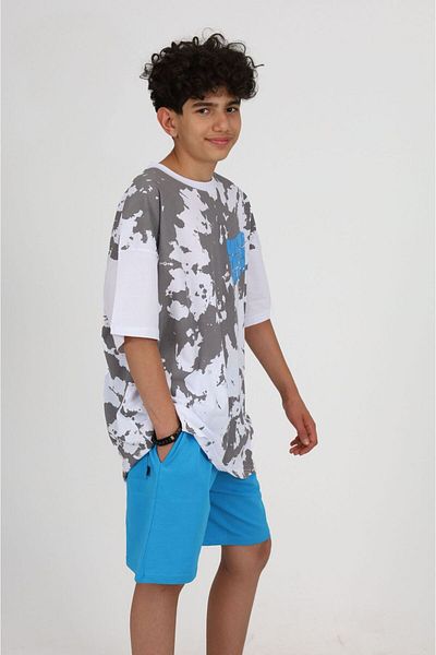 Minigimin Cicileri Cicis of My Mini 7-14 tie-dye pattern young style men's shorts suit - blue