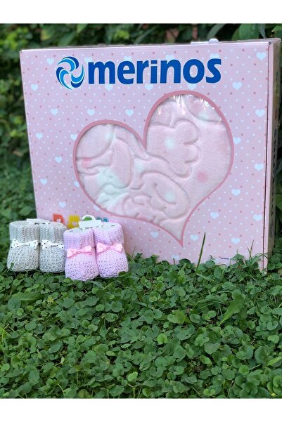 Merinos Baby Embos Patik Hediyeli Bebek Battaniyesi