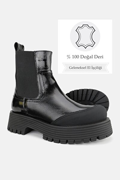 TUNAELLİ KADIN SİYAH RUGAN HAKİKİ DERİ 36-41 NUMARA CHELSEA BOT & BOOTİE