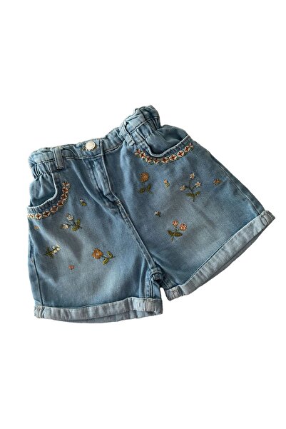 Minigimin Cicileri Light Blue My Mini's Cicis Little Flower Embroidered Girl's Denim Shorts