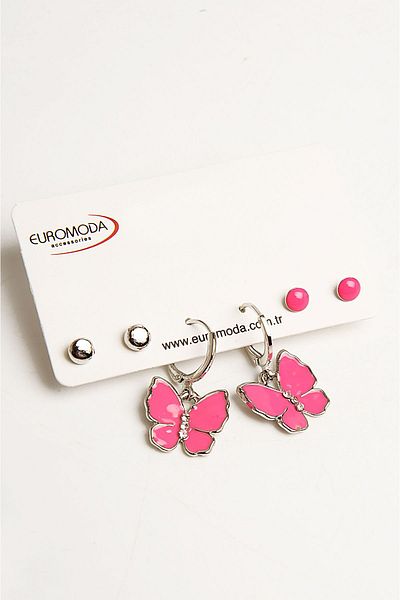 twingold 3-Piece Earring Set with Butterfly Design Colorful Ball Earrings