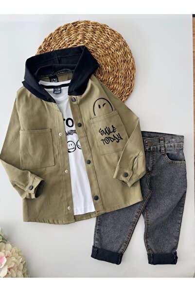 Minigimin Cicileri Smile Today 3 Boy's Linen Set - My Mini's Flowers, Khaki