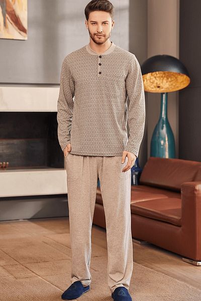 Mecit Pijama Mecit 2759 Кафяв голям мъжки пижамен комплект