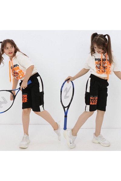 Minigimin Cicileri Mingimimin Girl's Hooded Shorts Set - Never Look Orange