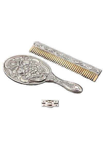 HİMARRY Himarry Manolya Motifli Ayna Tarak Gümüş Set