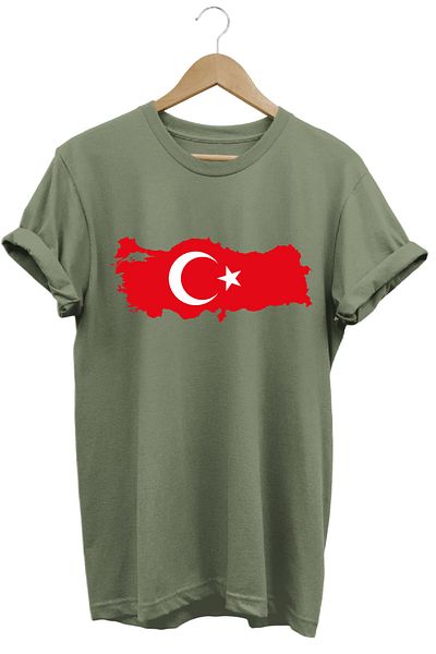 The Baski Μπλουζάκι Premium Khaki από 100% βαμβάκι με τυπωμένο χάρτη Τουρκίας 29 Οκτωβρίου
