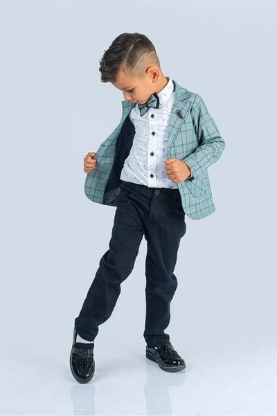Minigimin Cicileri Boy's Green Striped Bow Tie Suit