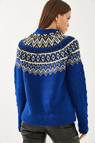 Bianco Lucci Jacquard-Strickpullover mit Rundhalsausschnitt für Damen 20246854