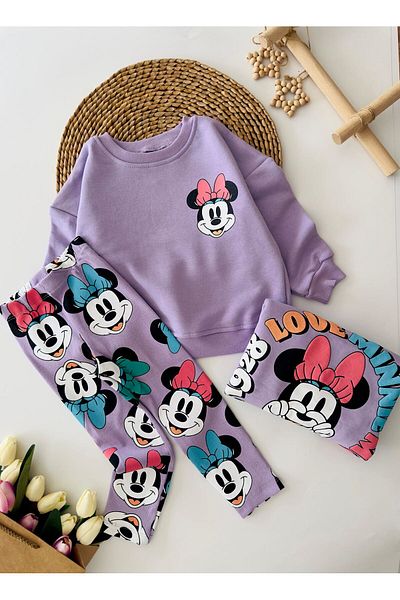 Minigimin Cicileri Lilac Leggings Girl's Set - Back and Front Printed