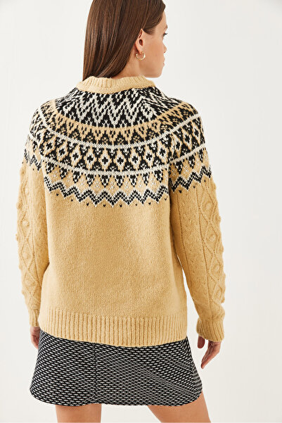 Bianco Lucci Dámský žakárový pletený svetr se vzorem kolem krku 20246854