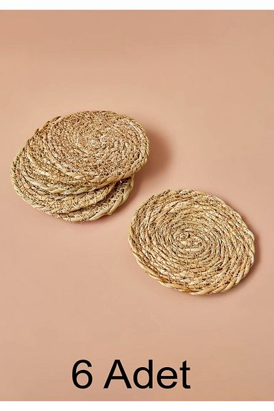 HOMİNG Homing Handmade Straw Coasters 6 Pieces