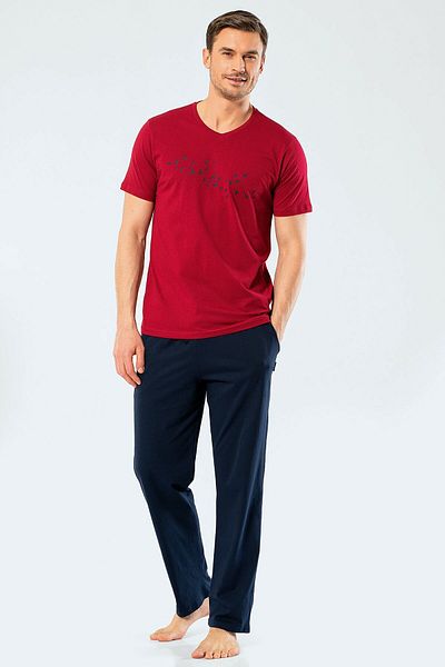 TÜREN 4135 Claret Red Ανδρικό Σετ πιτζάμες με στάμπα V λαιμόκοψη