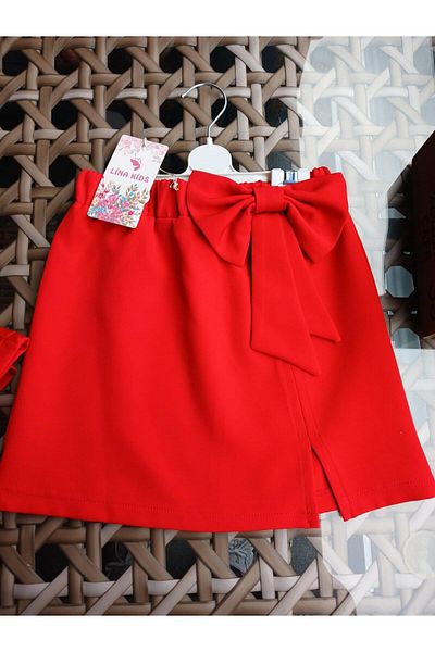 Kuraff Giyim Red Elastic Waist and Button Detailed Children's Shower - 29 October 23 April Birthday and Special Day Skirt