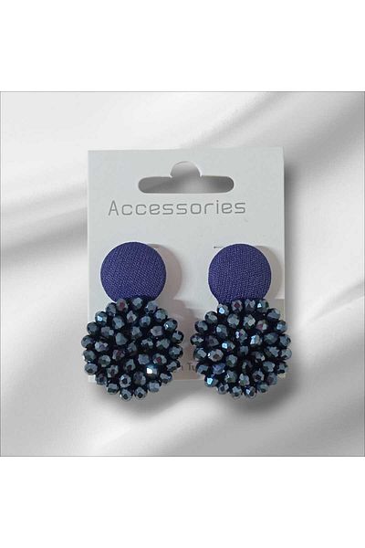 mos&more Cutout Beaded Textured Midnight Blue Earrings