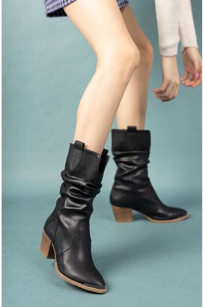 Jomoti Siyah Cilt Kovboy Çizme