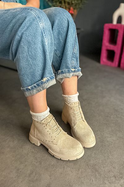 SHOEBELLAS Γυναικείες μπότες Meando Beige Suede Design