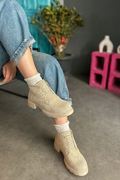 SHOEBELLAS Γυναικείες μπότες Meando Beige Suede Design