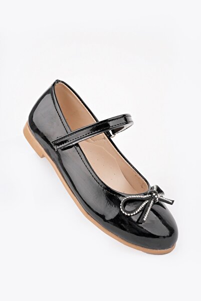 Genel Markalar Bıyık Fiyonk Siyah Rugan Kız Bebe Ayakkabı