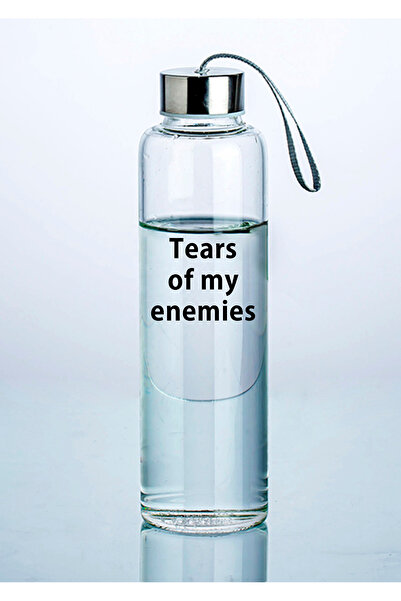 Ayzi Tasarım Cam Su Şişe Tears of my enemies Yazılı Matara Suluk 1 Litre