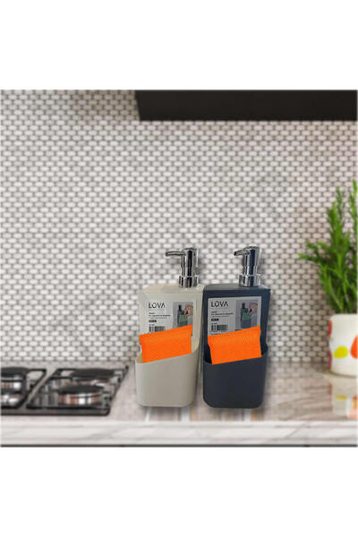 TBYSHOP Siyah Renk Bulaşık Süngeri Hazneli Sıvı Sabunluk - Deterjanlık 650 Ml...