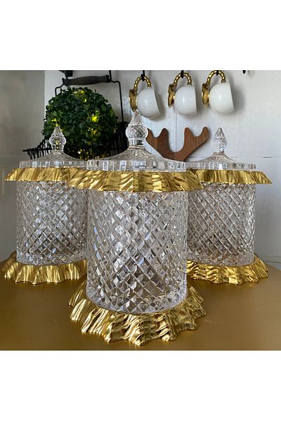 atabey home collection 3-Piece Jar & Spice Set Crystalized Gold Cast Set