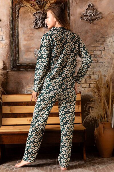 CALİA Γυναικείο Σετ χειμωνιάτικων ζεστών πιτζάμες με μακρυμάνικο φλις βελούδινο μπροστινό μέρος