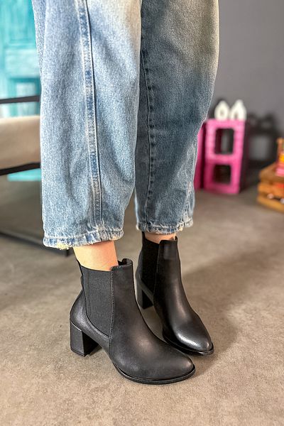 SHOEBELLAS Loby Μαύρες Δερμάτινες Λαστιχένιες Λεπτομερείς Γυναικείες Μπότες