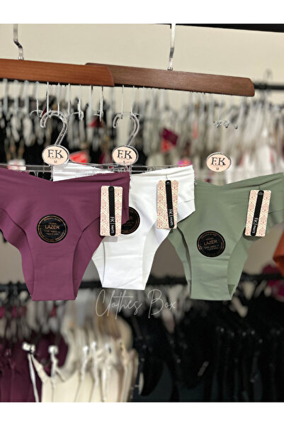 F.K Lazer Kesim Dikişsiz Iz Bırakmayan Kadın Bikini Külot 3'lü Paket (MÜRDÜM-YEŞİL-BEYAZ)