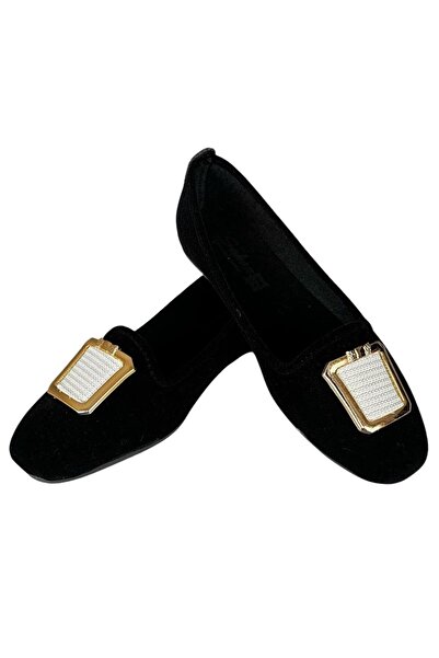 Liger Black-White Women's Ballerinas with Suede Buckle for Daily Use