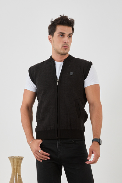 KMKkombin Knitwear New Season Men's Middle Age and Above Knitwear Knitted Acrylic Zippered Plain Model Dad Vest