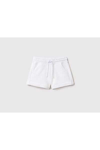 United Colors of Benetton Girl's White Glittery Logo Sweat Shorts White