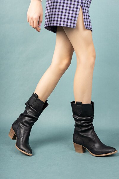 Jomoti Siyah Cilt Kovboy Çizme