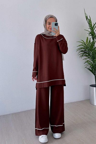 Ka Hijab Mercerized Hijab Set of 2 - Piping Detail, Brown