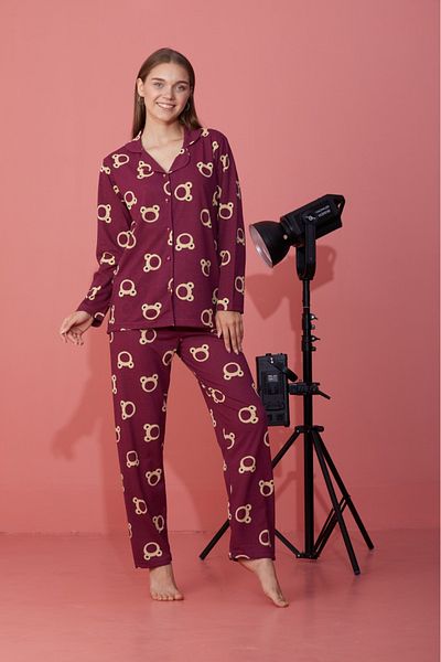 CALİA Women's Seasonal Cotton Combed Pajamas Set Front Buttoned