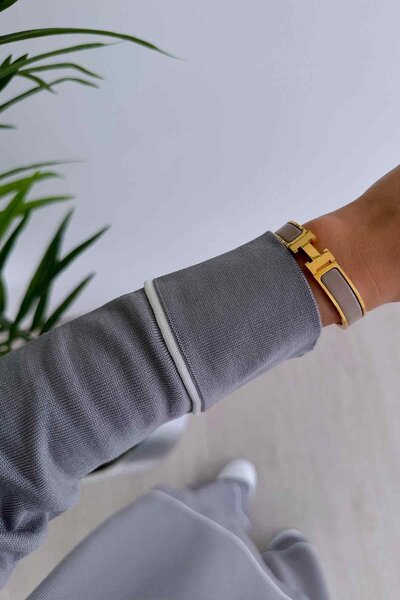 Ka Hijab Γκρι Mercerized Σετ - Με Λεπτομέρεια Piping