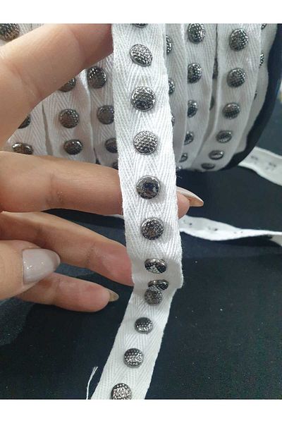 ESRA ŞELEM Metal Detailed White Color Decorative Strip Sewing Accessory Clothing Hobby Applique