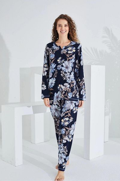 gd goldoremi 98282 Set de pijamale pentru femei 100% bumbac cu mânecă lungă