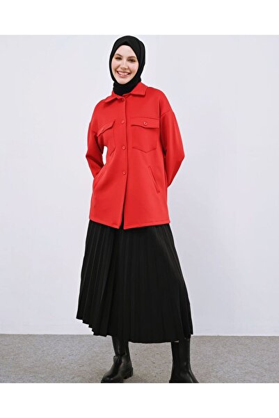 Sublime Butik Kadın Kırmızı Cepli Dalgıç Spor Gömlek