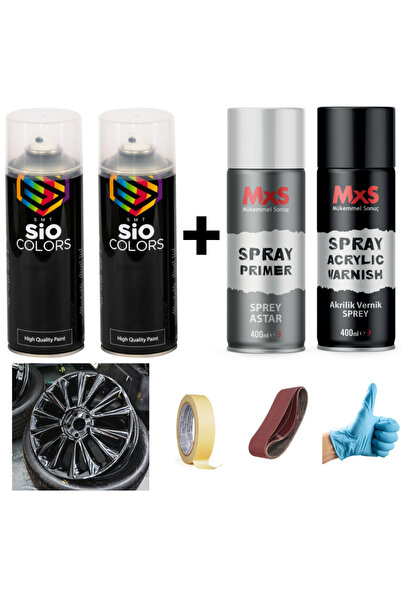 sıocolors JANT-SPOLİER BOYA SETİ 2 ADET SPREY + ASTAR + VERNİK + ZIMPARA + BANT + ELDİVEN SPREY BOYA 400 ML