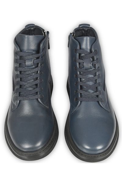 DeepSEA Men's Navy Blue Lace-Up Side Zipper Leather Waterproof Orthopedic Sole Ankle Boots 250