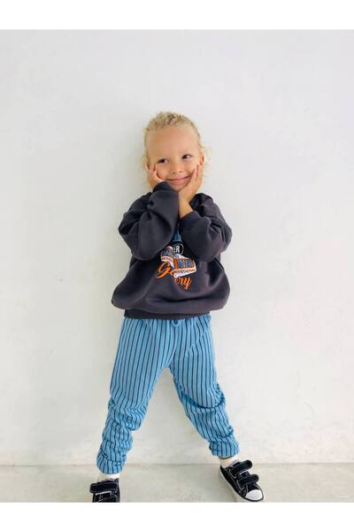 ZRA بدلة رياضية للأولاد منقوشة بشعار بروكلين شتوي 3 خيوط من القطن