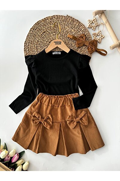 Minigimin Cicileri Set pentru fetiță cu fustă din catifea cu fundă și bluză c...