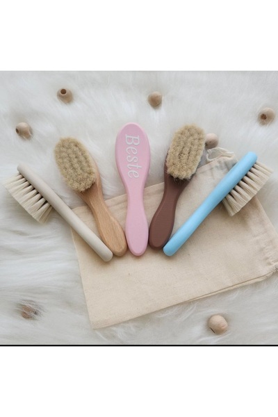 Yoyowoods İsimli Saç Fırça (KEÇİ KILI-BEBEK SAÇ FIRÇASI- BİR ADET-KILIF HEDİYELİ)