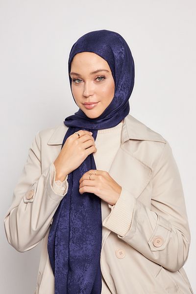 Scarf Gi Shine Jacquard Shawl - Navy Blue - Gi Shine Jacquard Shawl - Navy Blue