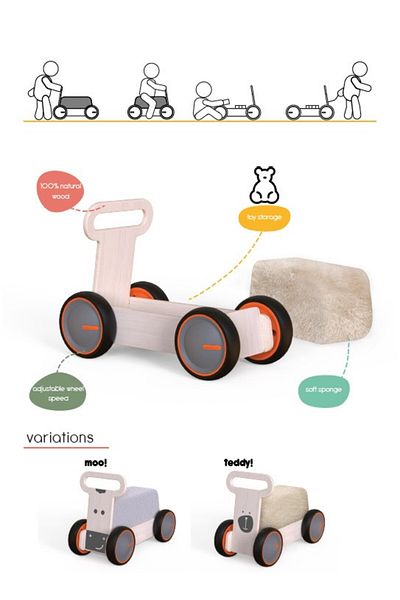 MAMATOYZ Masinuta ride-on din lemn, MamaToyz , Vacuta