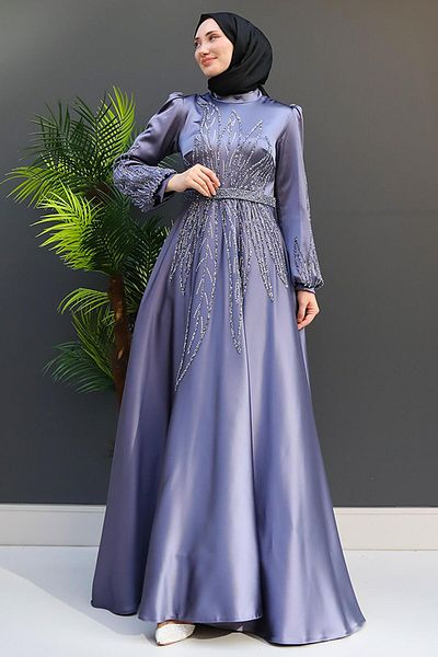 GİZ AGİYİM Βραδινό φόρεμα Alina Hijab σε σκούρο γκρι